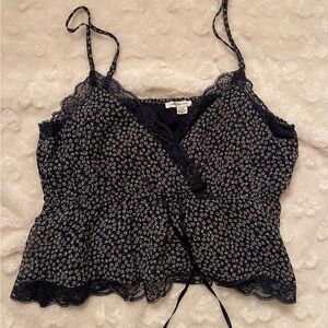 Black and White Ruffled Wrap Camisole